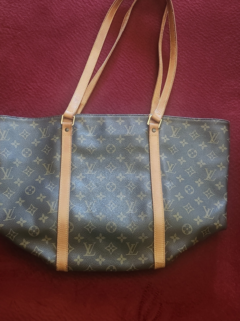 Louis Vuitton Monogram Canvas Tote with Tan Leather Straps